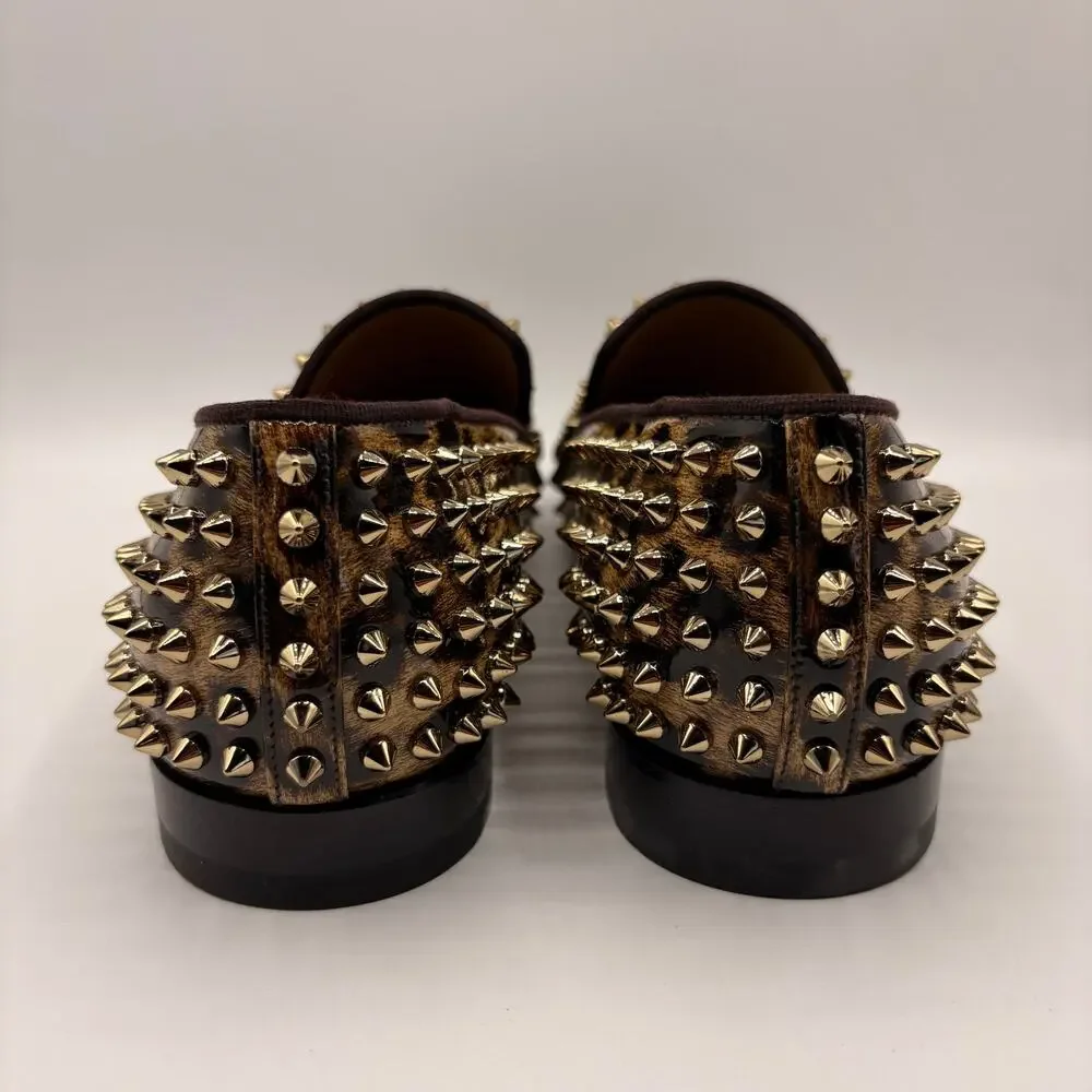 CHRISTIAN LOUBOUTIN Dandelion Spike Loafers Leopard Bronze Degrade Sz 43.5 $1395